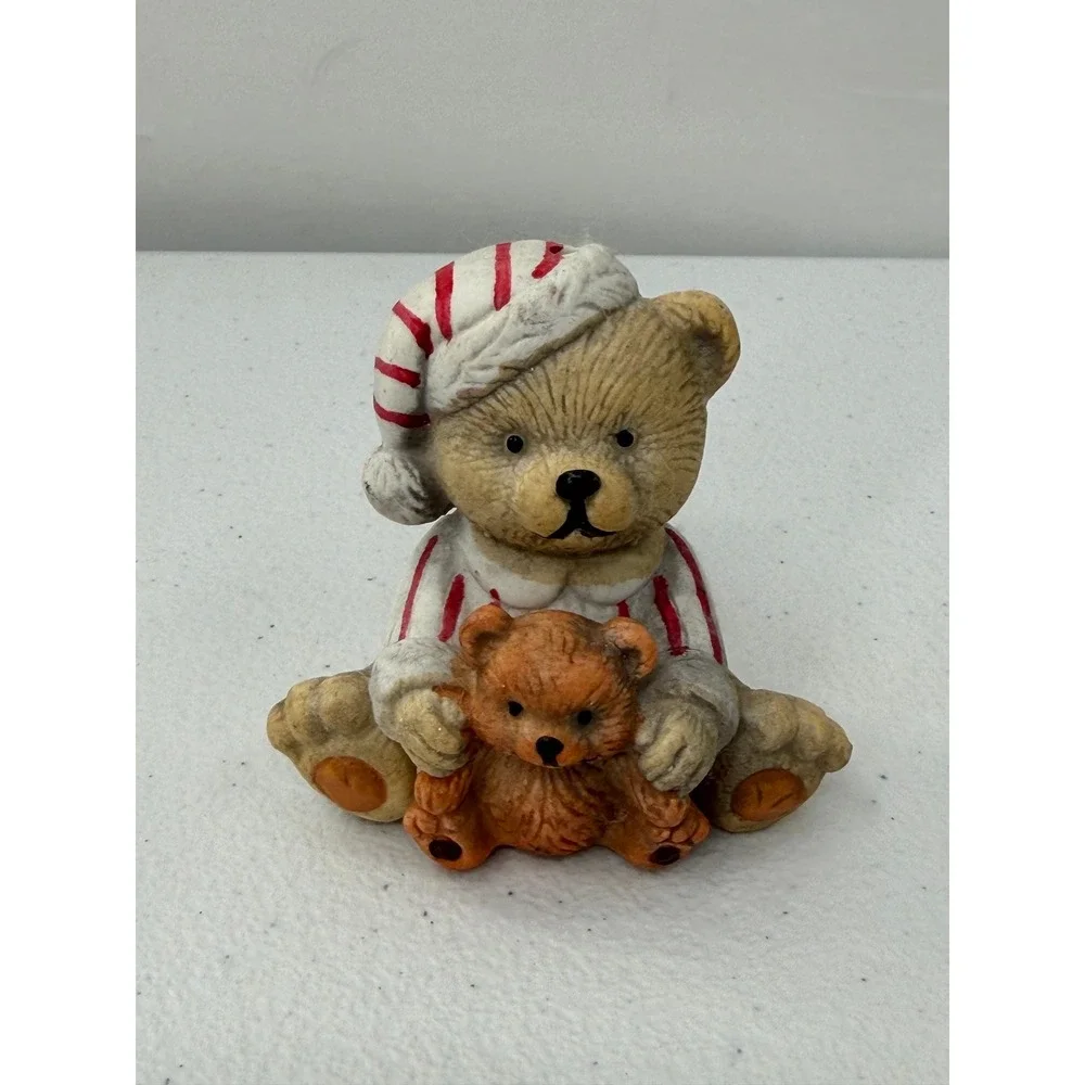 Giftco Vintage Christmas Bear Bell Ornaments Figurine Ceramic 1988 Set of 3 Red